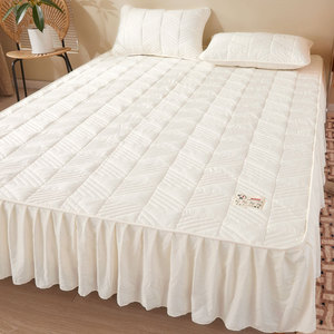 a类大豆纤维夹棉床裙高级感床笠款单件白色床罩加厚防滑床垫套女