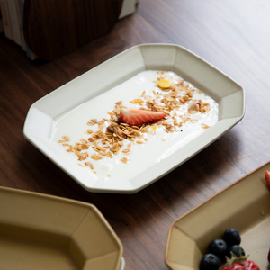 三宅家食器日式哑光多边盘中式纯色长方形平盘沙拉盘意面盘甜品盘