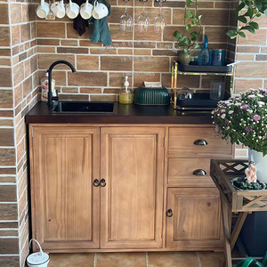 家用水吧台阳台创意水吧柜吊柜办公室实木吧台柜置物架咖啡桌定做