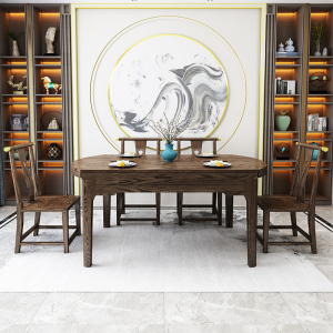 新中式实木餐桌椅组合现代简约白蜡木小户型餐厅家具伸缩折叠圆桌