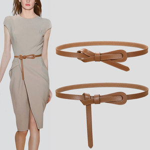 焦糖色真皮细腰带女装饰配连衣裙西装外套高级感打结小皮带ins风