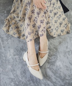 法式小香风日系浅口平底中跟珍珠带尖头低跟玛丽珍高跟鞋女鞋单鞋