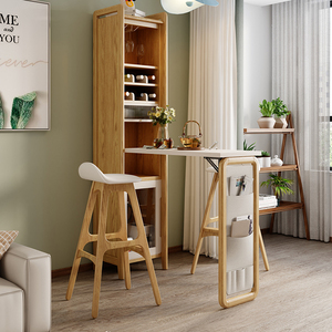 北欧折叠吧台家用现代简约酒柜储物柜隔断一体实木脚吧台桌小户型