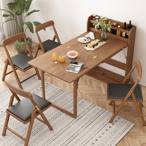 北欧多功能折叠餐桌实木家用小户型餐桌椅组合隐形靠墙可伸缩饭桌