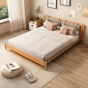 日式双人床1.8米1.5m主卧室轻奢简约软靠超纤皮实木床白蜡木婚床