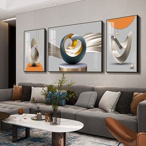 客厅装饰画现代简约沙发背景墙挂画轻奢大气后现代三联壁画抽象