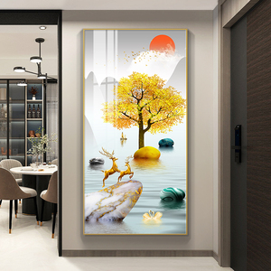 入户玄关装饰画轻奢现代高档壁画过道走廊尽头挂画竖版正对门墙画