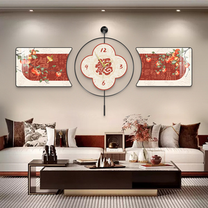 现代简约客厅装饰画高档创意钟表三联画新中式花鸟沙发背景墙挂画
