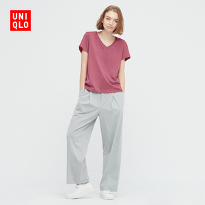 优衣库女装 supima cotton v领t恤(短袖全棉纯色正肩上衣) 447012