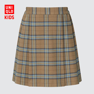 优衣库 童装/女童/少女打褶格子裙(学院风半身裙 格纹半裙)439627
