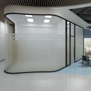 热弯玻璃拼缝圆弧形隔断墙弯钢玻璃钢化高隔断间铝合金框写字楼门