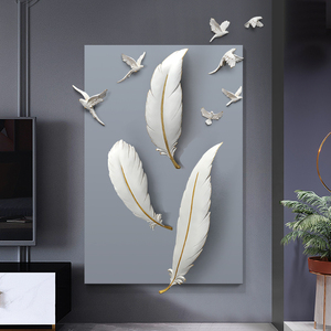 入户玄关装饰画北欧客厅沙发背景墙挂画3d立体浮雕画轻奢羽毛壁画