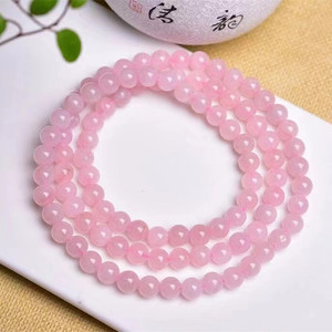 正品天然芙蓉石粉水晶手链女三圈手链手串爱情桃花粉色女生礼物