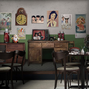 复古怀旧8090年代童年烤肉墙纸面馆马路边餐厅烧烤火锅店串串壁纸