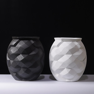 现代意式极简磨砂纹理切边陶瓷花瓶摆件家居样板房软装饰品