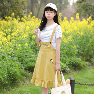 中学生t恤套装2019夏季新背带裙两件套装宽松少女初高中生学院风