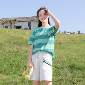初中学生夏装两件套装202季新款高中生大童少女休闲运动短裤短袖