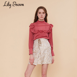 Lily Brown2019春夏新品宫廷木耳领荷叶边长袖雪纺