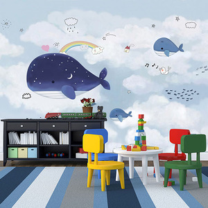 无缝手绘女孩壁画卡通墙纸