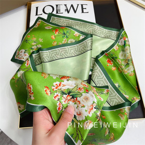 春天的颜色！杭州丝绸青草绿100%双层桑蚕丝真丝丝巾长条领巾飘带
