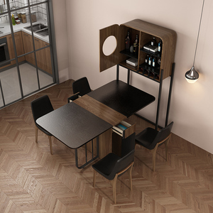 实木餐桌餐柜一体