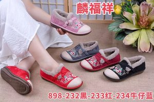 麟福祥老北京布鞋女士冬季新款毛毛鞋898-232黑色 红色 蓝色