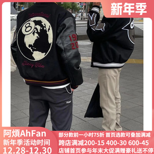阿烦 stussy40周年限定棒球服外套 重磅美式黑八夹克 jacket同款