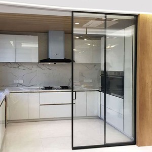 杭州厨房客厅玻璃移门定制黑色三联动推拉门