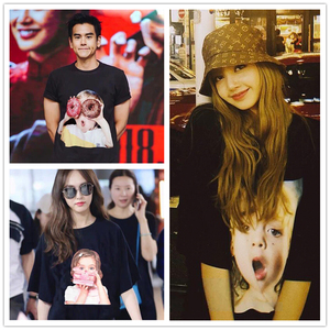 韩国潮牌adlv短袖男女情侣甜甜圈圆领宽松t恤明星同款宇航员小熊