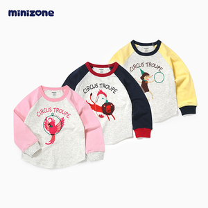 minizone春秋男女儿童宝宝拼色插肩长袖休闲T恤上衣上装衣服3-8岁