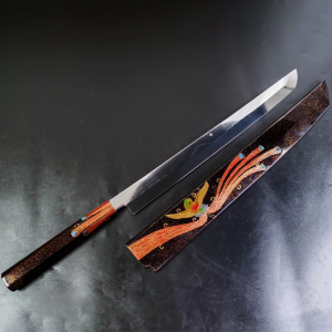 日本原装进口本烧白一钢满月富士山先丸凤凰时绘刀装一尺三锦袋