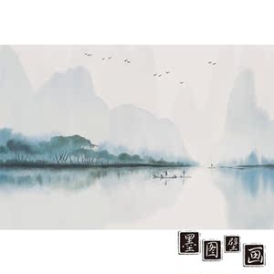 新中式客厅电视背景墙壁纸水墨壁画墙纸山水书画墙布沙发酒店书房