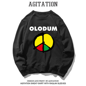 爱与和平标志印花长袖卫衣男 秋装薄款学生班服圆领套头上衣打底