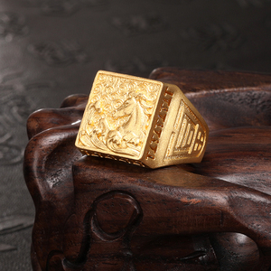 雅俪珠宝古法黄金戒指男足金男士大气马到成功指环宽戒老板戒正品