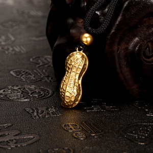 雅俪珠宝古法黄金吊坠女999足金花生挂坠纯金配绳项链正品送女友