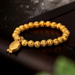 雅俪珠宝古法黄金手链男款999足金金刚菩提念珠手串男正品送爸爸