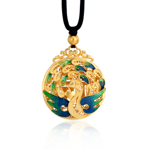 雅俪珠宝古法黄金吊坠女款 999足金结婚凤凰挂坠配绳项链纯金正品