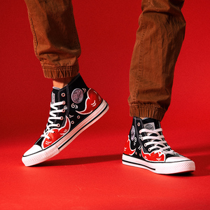 回力国潮男鞋爆改手绘鞋学生涂鸦鞋复古高帮帆布鞋脸谱系列悟空男