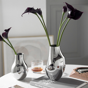 kiskin欧式不锈钢花瓶创意家用客厅餐桌简约摆件侘寂风鲜花插花器