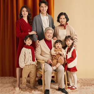 新款影楼拍摄服装全家福亲子主题摄影一家七口毛衣便装拍照家庭装