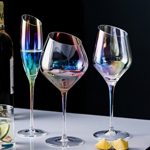 欧式幻彩水晶玻璃高脚杯彩虹杯香槟杯离子镀红酒杯斜口葡萄酒杯子