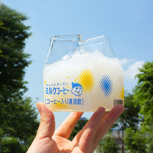创意少女心方形奶盒杯家用高硼硅玻璃杯吸管杯可微波加热玻璃杯子