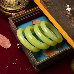 婆罗花新疆若羌料和田玉黄口料圆条玉镯子多圈口女士黄玉手镯