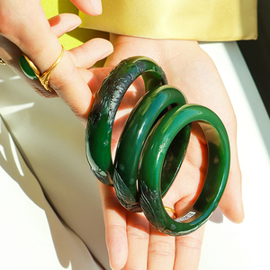 【婆罗花】俄料7号坑碧玉和田玉红皮雕花手镯正装轮胎凤凰玉镯子