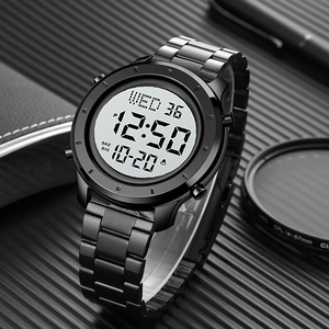 2023新款钢带手表男士大数字夜光防水老年人电子表