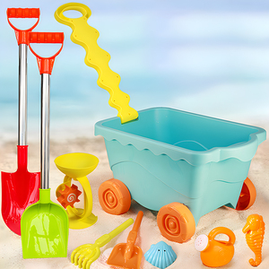 加厚沙滩玩具套装推拉车铲子和桶沙漏儿童拖车海滩挖沙玩沙子工具