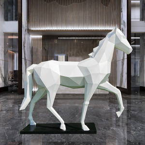 不锈钢抽象几何马摆件金属块面动物雕塑酒店售楼部大厅景观装饰