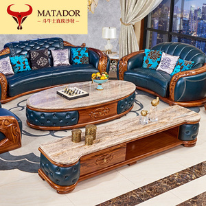 斗牛士客厅电视柜茶几组合欧式乌金木方几大理石实木家具简约茶几