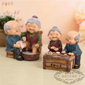 创意相守相伴老人小摆件老头老太公公婆婆家居夫妻恩爱情侣装饰品