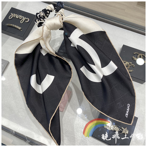 【现货】chanel香奈儿 22s新款 黑色白色拼接logo小丝巾发圈发带